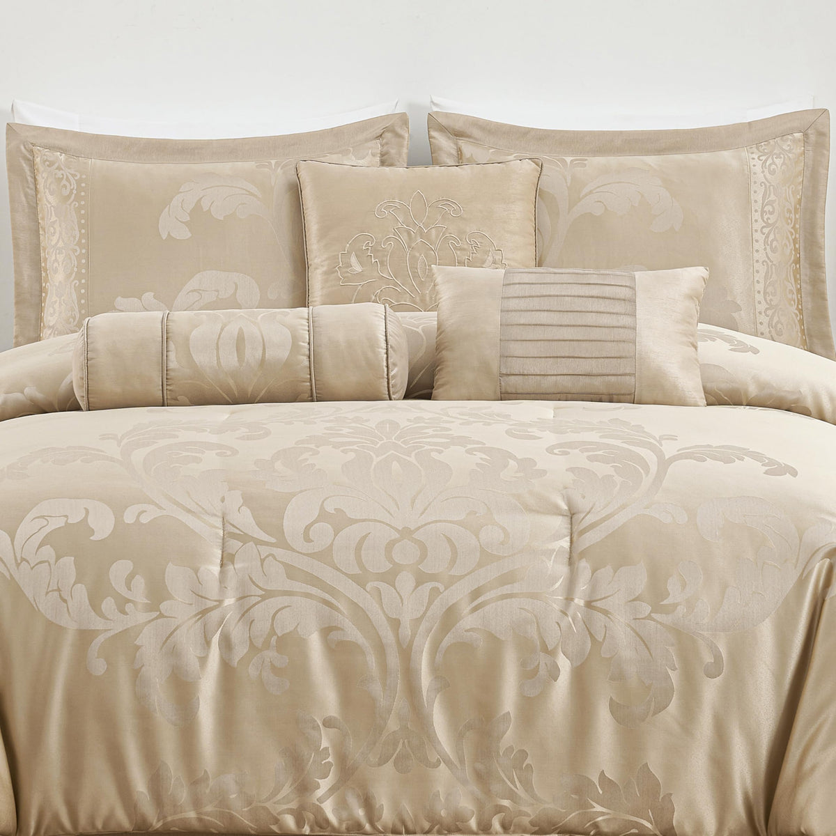 Royale 7-Piece Jacquard Floral Comforter Set, Champagne