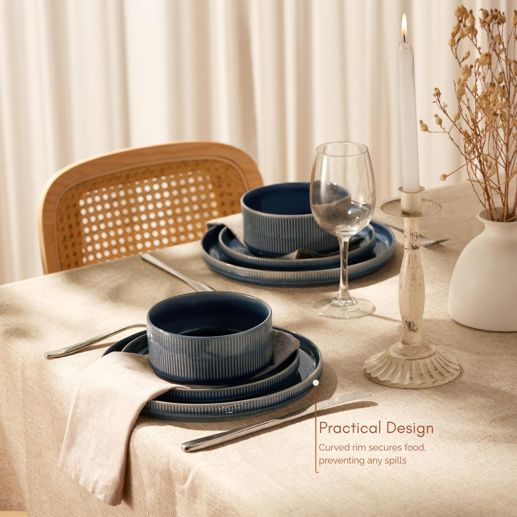Ceramic Dinnerware Set, by , 12-Piece Service for 4, 9.8" Dinner Plates, 8" Salad Plates, 20 oz Bowls, Ombre Reactive