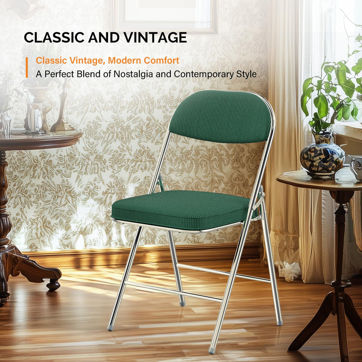 6 Pack Folding Chairs with Padded Seat & Backrest, Metal Frame, Durable Corduroy Fabric, 350 lbs Capacity, Set of 6