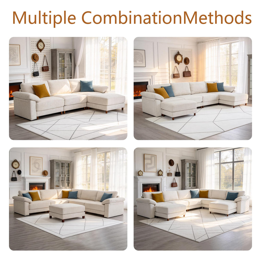 145'' Oversized L Shape Modular Cloud Sectional Sofa, Deep Seat Sofa, Beige