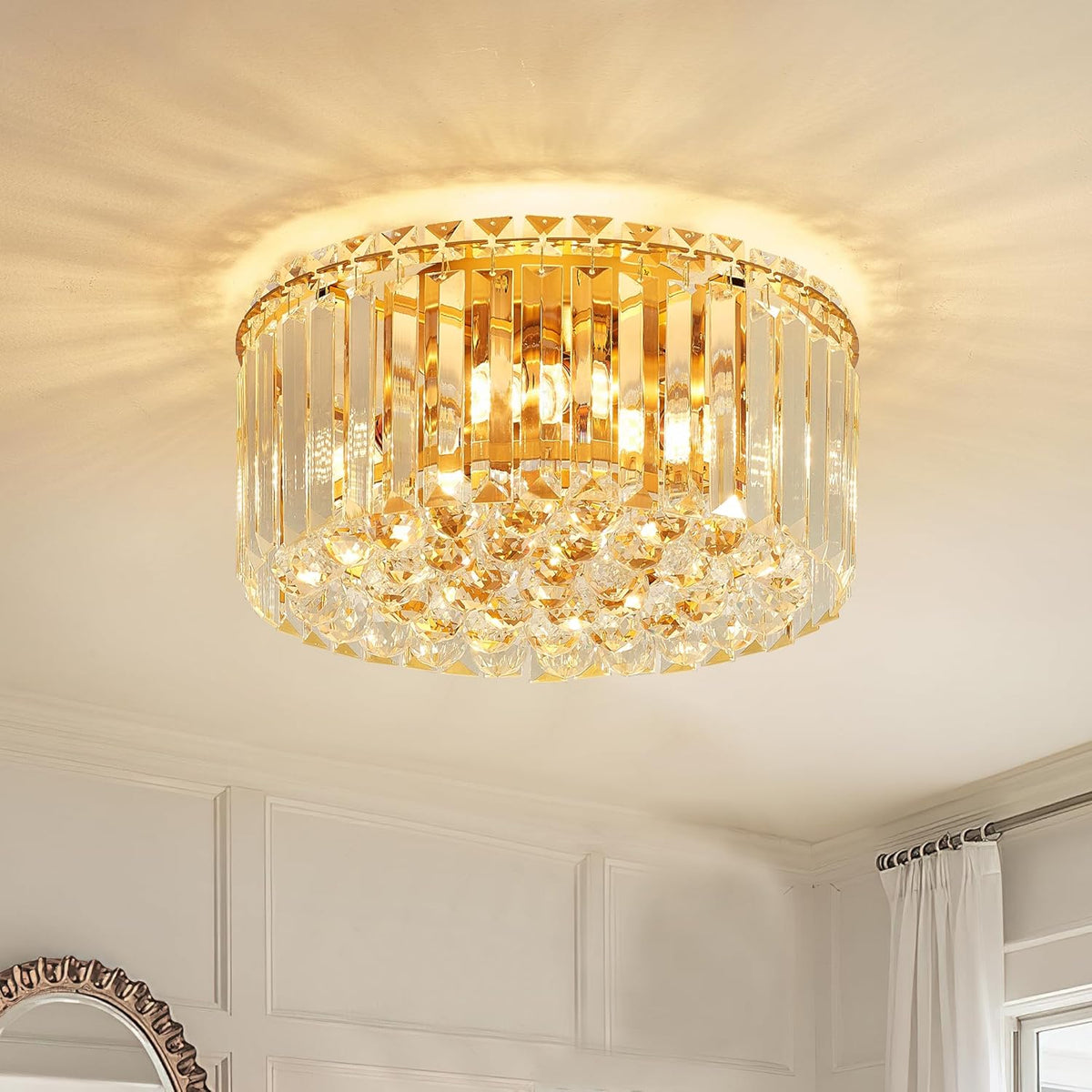 12.6-Inch Gold K9 Crystal Raindrop Flush Mount Ceiling Light for Small Rooms