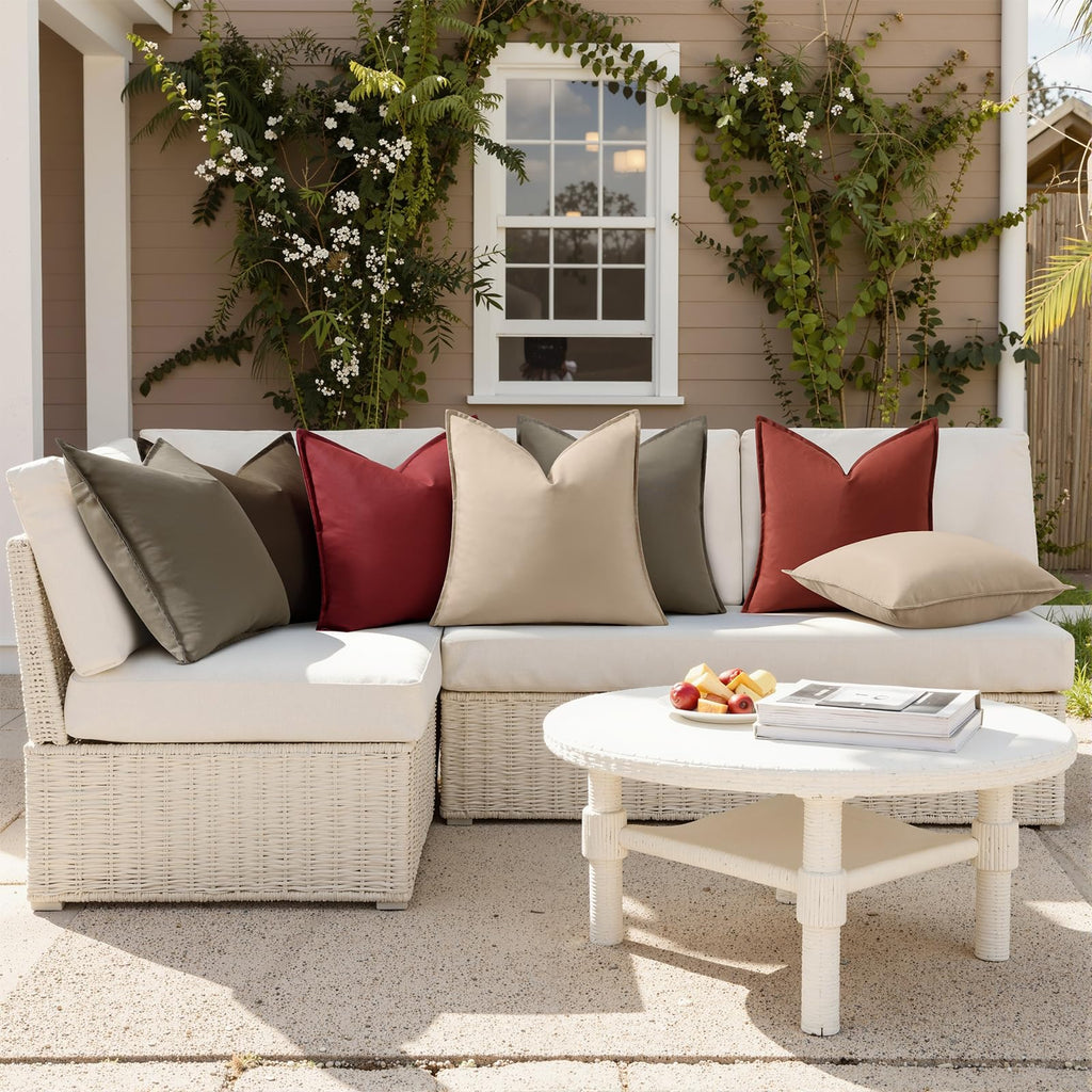 Outdoor Waterproof Faux Linen Throw Pillow Covers 16x16 Set of 2