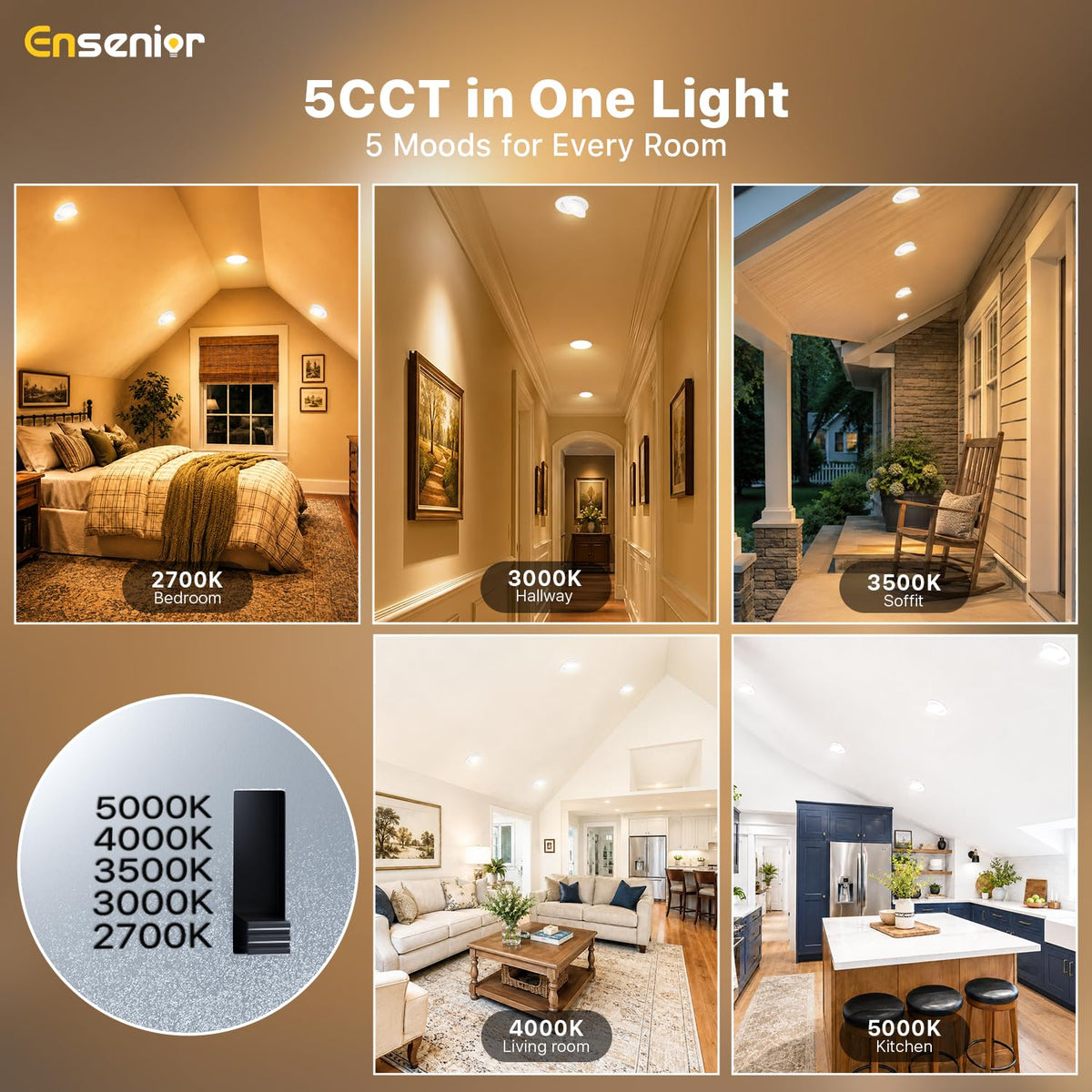4 Inch Gimbal LED Recessed Light, 5CCT, 9W, 900LM, 4 Pack