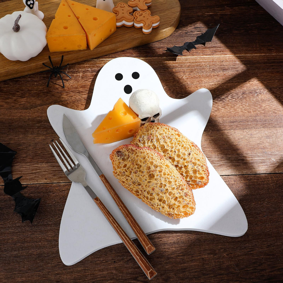 Halloween Ghost Marble Cheese Board, 11.8 x 9.8 Inch White Marble Charcuterie Board Decorative Serving Tray