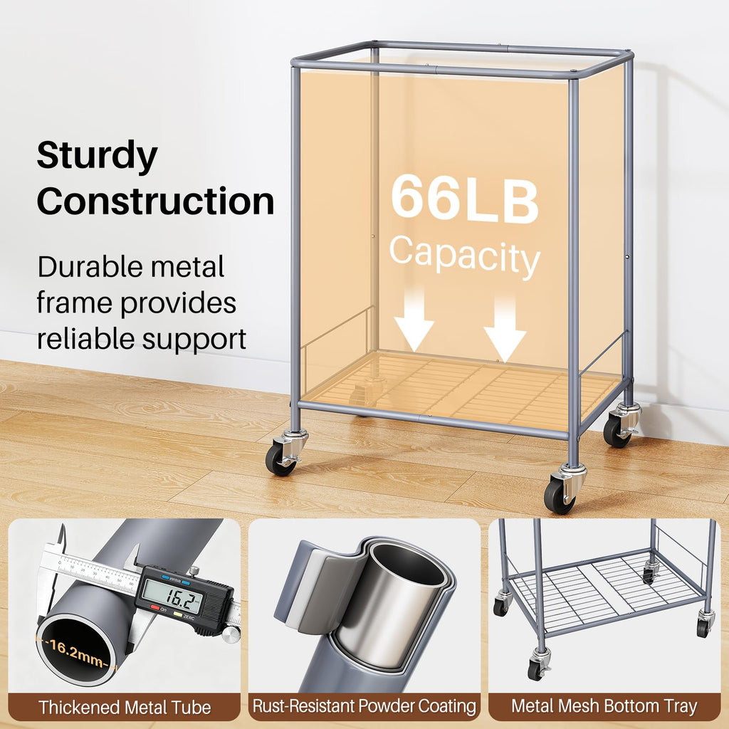 170L Large Laundry Basket with Wheels, Rolling Laundry Hamper Easy Access Clothing Minimizes Bending, Laundry Cart