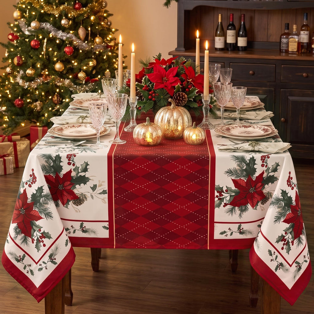 Christmas Tablecloth Rectangle, Holiday Dining Decor, 60x120 Inch
