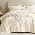 Fluffy Comforter Set - Ultra-Soft Cream White Flannel Thick Comforter for Bed, Luxury Warm Bedding Set for