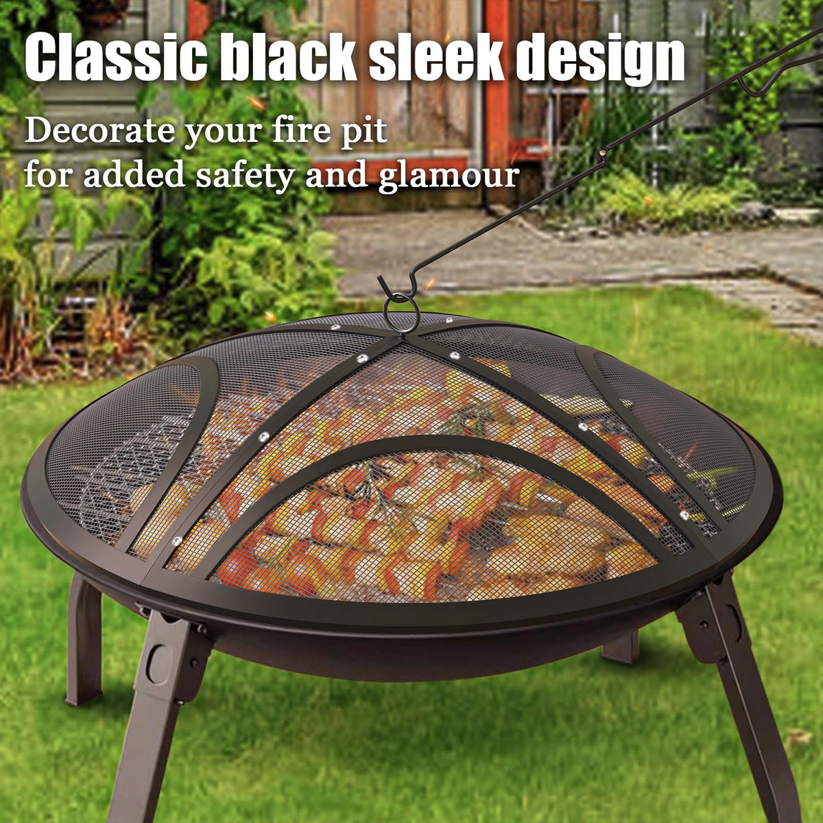 ARC Fire Pit Spark Screen, 22 Inch with Handle & Poker
