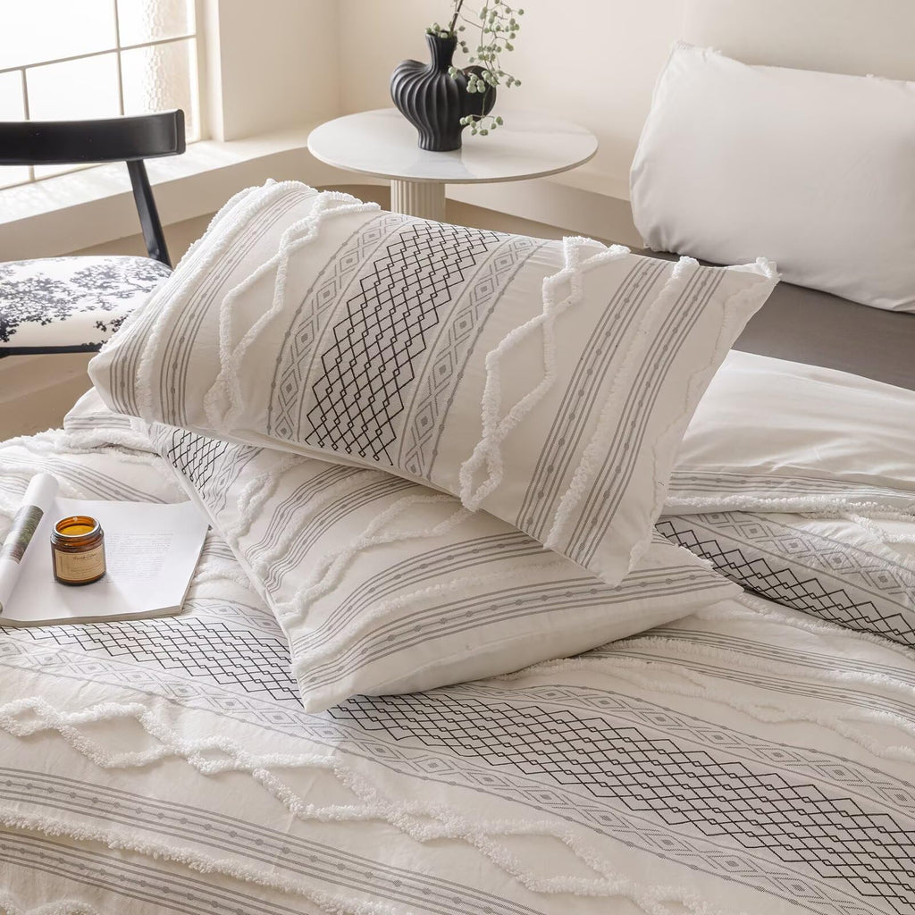Tufted Black Comforter Set Jacquard Bedding Shabby Chic Farmhouse Bed Sets