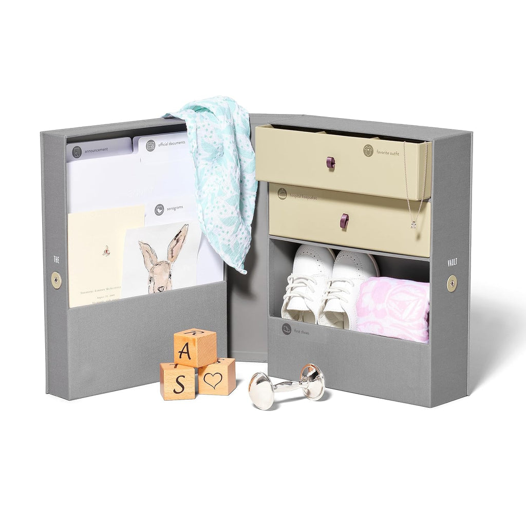 Baby Keepsake Organizer Box | The Original Fabric Acid-Free Modern Minimalist Gender-neutral Memory Box with Labels