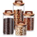 4 Pcs Glass Canisters with Wooden Airtight Lids, Cylindrical