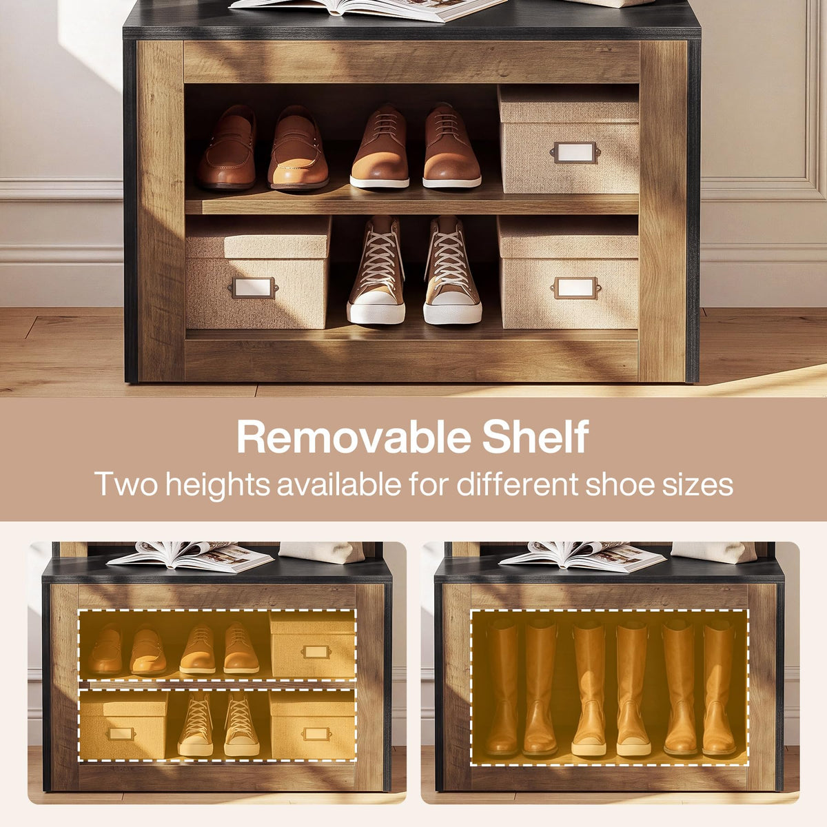 Hall Tree with Shoe Storage Bench, Farmhouse Entryway Coat Rack
