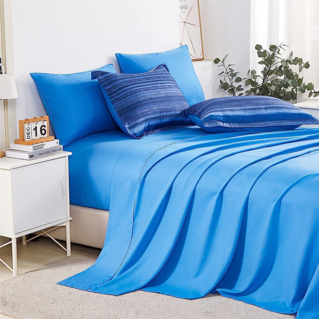 Striped Comforter Set, 5 Piece Bed in a Bag, Blue