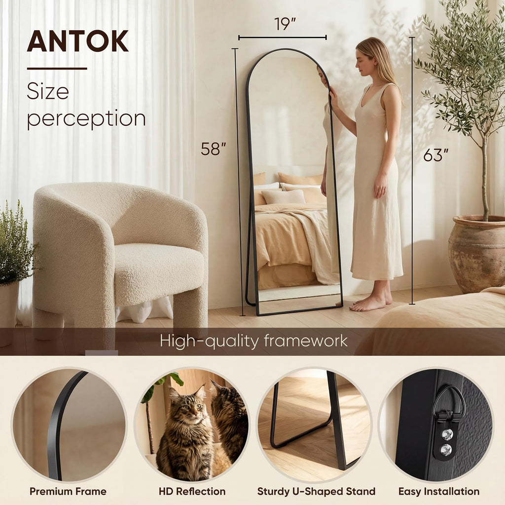 58" x19" Arched Full Length Mirror, Floor Mirror with Stand,Black