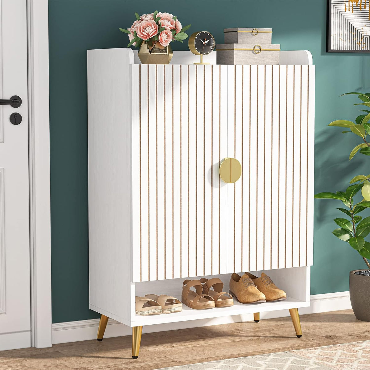 Shoe Cabinet with Doors, 6-Tier Shoe Storage Cabinet with Adjustable Shelves, Wooden Shoes Rack Shoe Storage