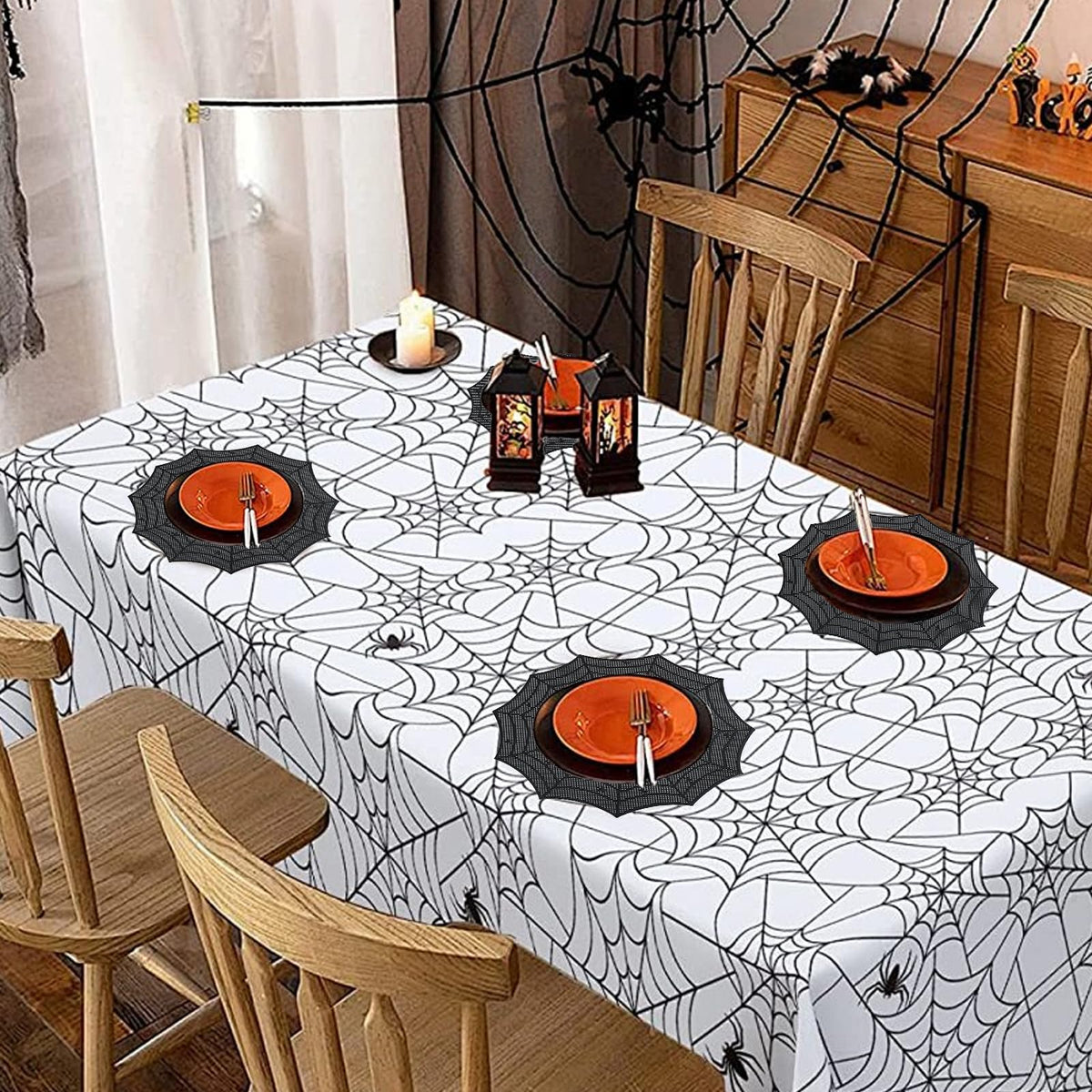 Spider Web Halloween Placemats Set of 8,Black Web Round Table Mats Heat-Resistant for for Dining Table Party