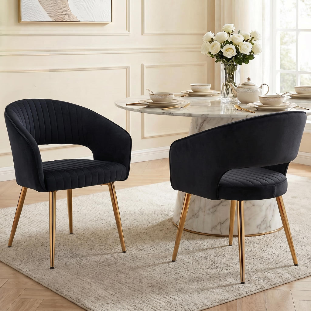 Velvet Dining Chairs Set of 2, Upholstered Dining Room Chairs with Gold Metal Legs, Modern Accent Kitchen Chairs with