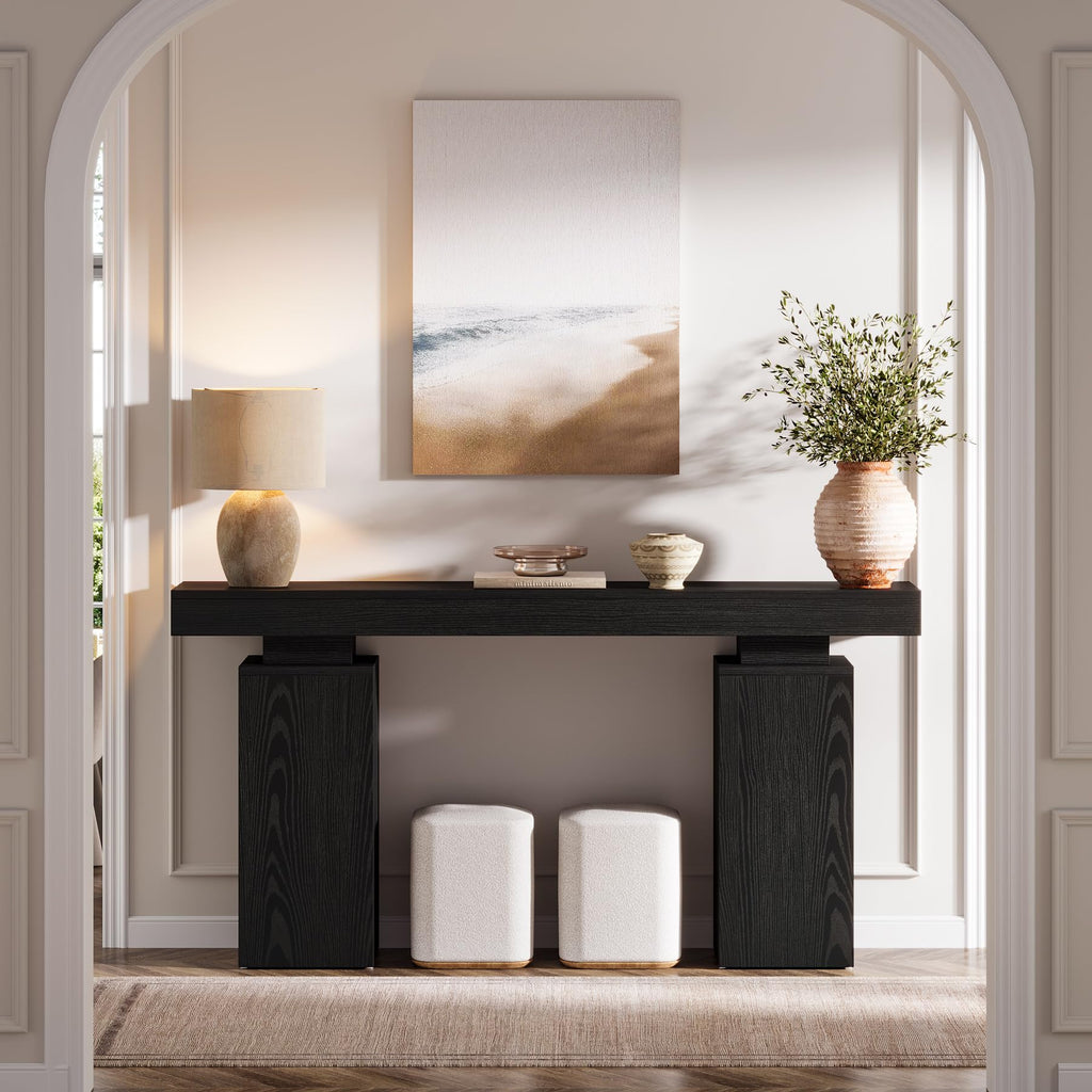 63-Inch Long Console Table, Farmhouse Entryway Table Behind Couch, Wooden Foyer Stand Entry Station, Modern Hallway