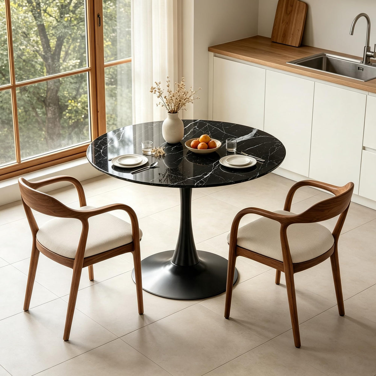 Inspired Saarinen Style Round Table, Modern Dining Table, MDF Top and Steel Base Tulip Round Kitchen Table, Kitchen Table, Mid Century Coffee