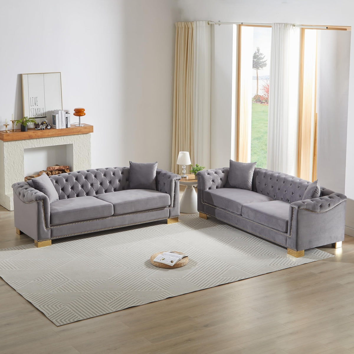 6 Seat Chesterfield Sofa, Upholstered 3+3 Seat Couch