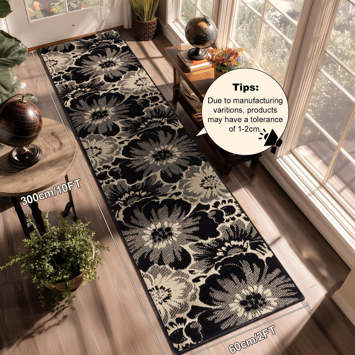 Hallway Runner Rug, Non Slip High-Low Textured Floral Washable Runner Rug with Rubber Backing, Boho Carpet