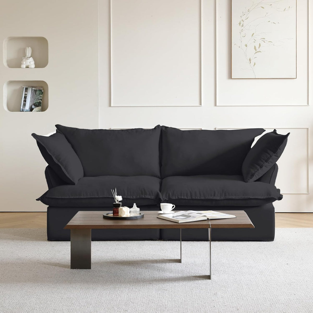 Modern Couch for Living Room, Love Seat Modular Sectional Sofa, Cushion Covers Removable, Comfy Convertible Sectional Couches, Two Corners Sofa for Living Room Bedroom Office Apartment (Black)