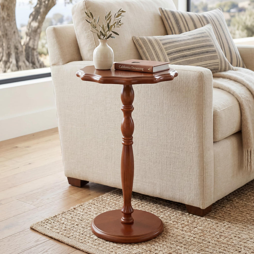 Inspired Saarinen Style 12"W Round Side Table Set of 2, Drink Table for Small Spaces, Modern Accent Nightstand w/Solid Wood Leg, Mid-Century
