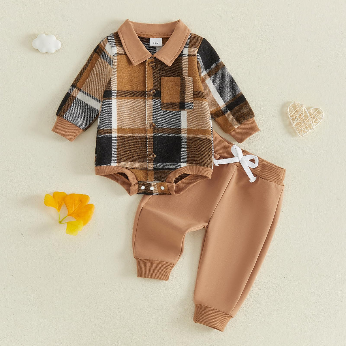 Baby Boy Fall Outfits Flannel Baby Sweatshirt Romper Boys Pants Set