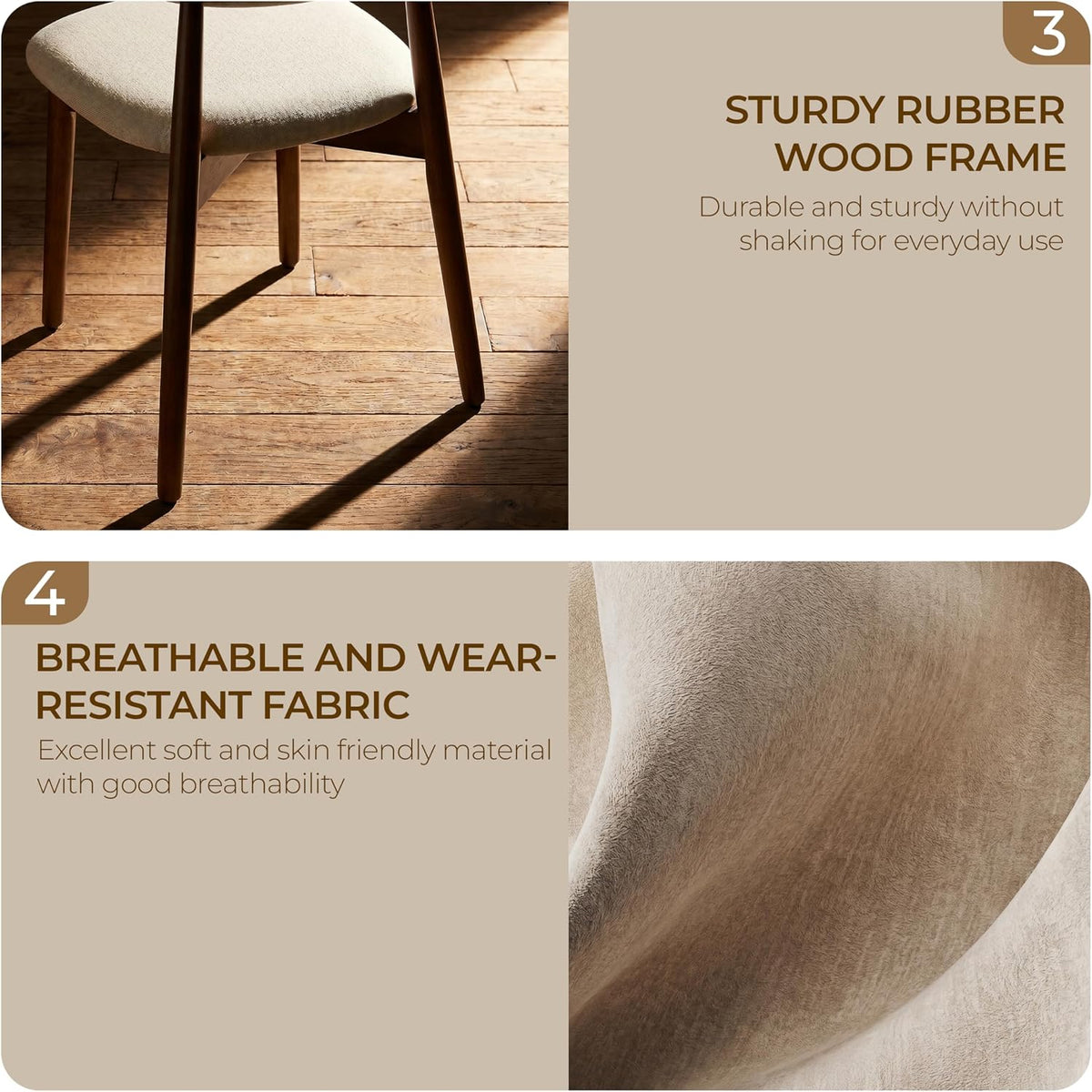 Wooden Dining Chairs Set of 6, Farmhouse Upholstered Fabric Kitchen Chairs, Mid-Century Modern Dining Room Chairs