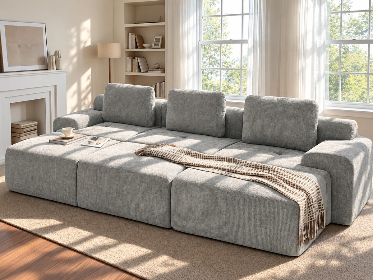 122" Oversized Boneless Couch, Comfort Cloud Sectional Couches, Modular Sofa High Back & Extra Deep Seat, No