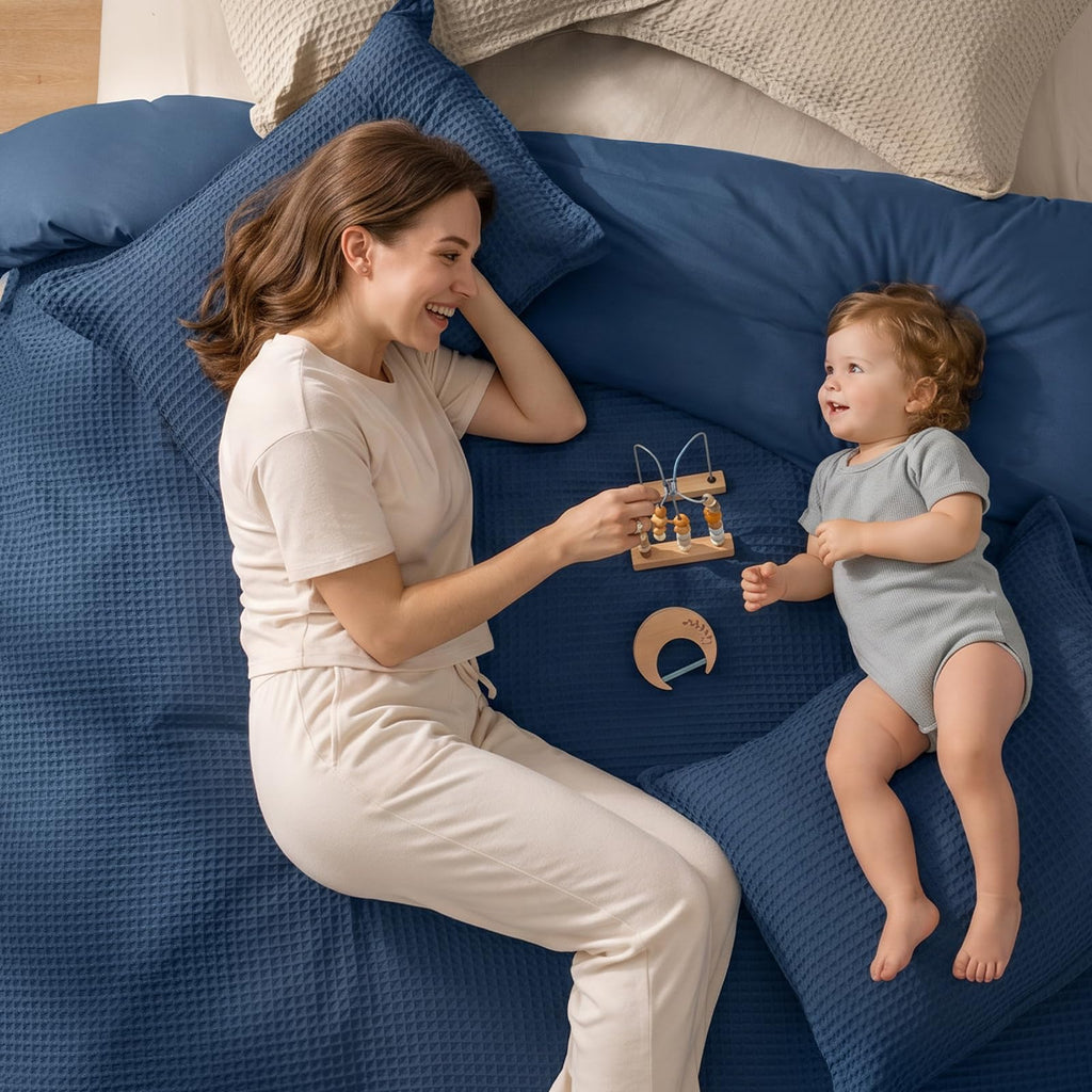 Waffle Duvet Cover, Ultra Soft & Breathable, 90"x90", Navy Blue