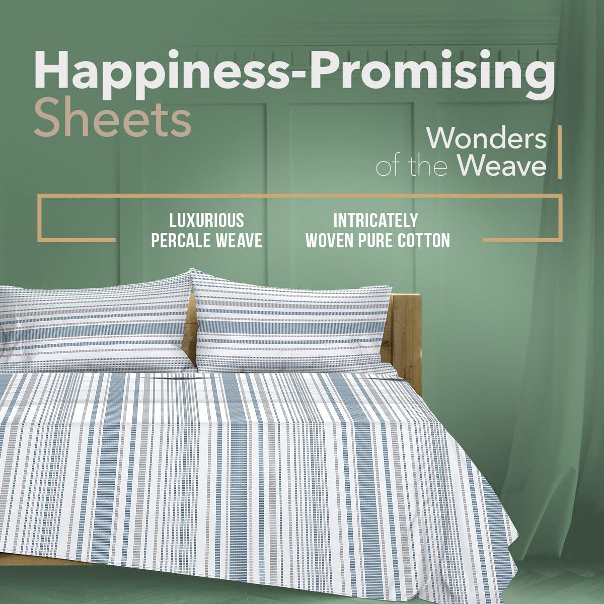 100% Organic Cotton Sheets Twin Size - 3 PC Organic Cotton Percale Printed Sheets Twin Set (Dotted Stripe), Soft