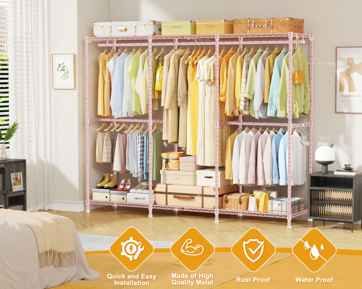 E14 Pro Heavy Duty Clothes Rack,Freestanding Clothing Racks for Hanging Clothes,Adjustable Closet Organizers and