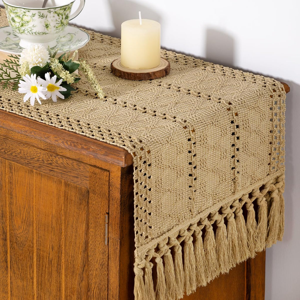 Boho Table Runner Fall Farmhouse Rustic Dining Dresser Scarf Home Decor