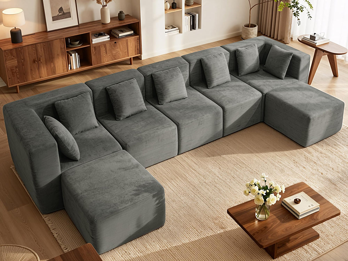 159" Three-Layer Functional Sponge Boneless Sectional Couches High-Back Design Well Supported Heavy-Duty 7-Seater