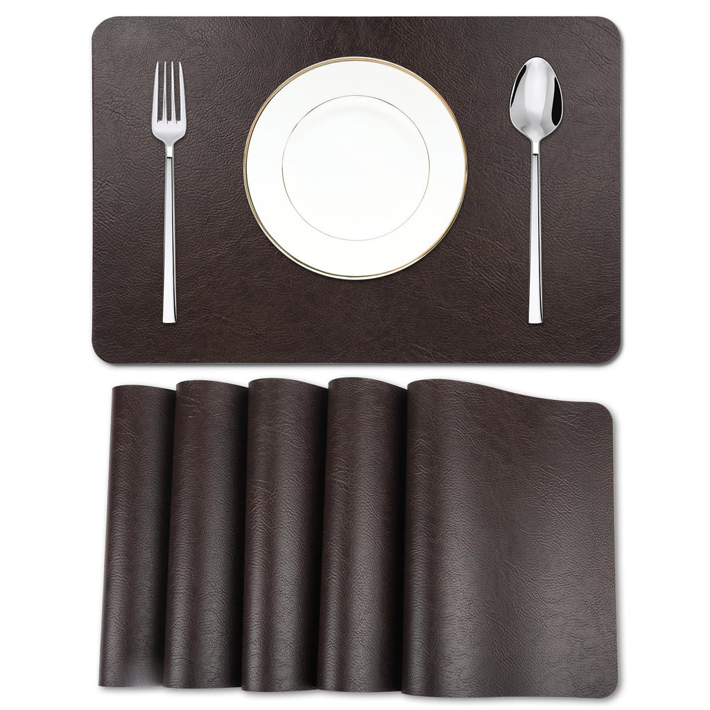 Cowhide Pattern Faux Leather Placemats Set of 6,Heat Resistant Non-Slip Waterproof Wipeable Washable Kitchen Dining