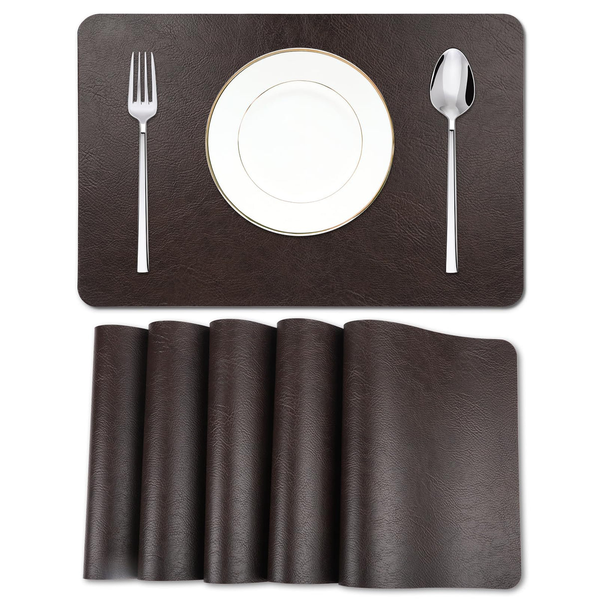 Cowhide Pattern Faux Leather Placemats Set of 6,Heat Resistant Non-Slip Waterproof Wipeable Washable Kitchen Dining