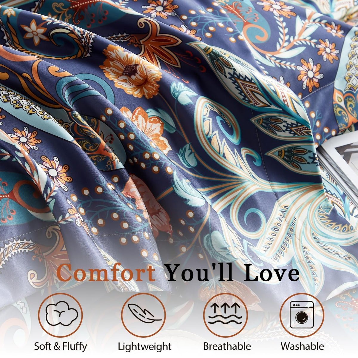 7 Piece Paisley Flower Bedding Comforter Bed in a Bag Set
