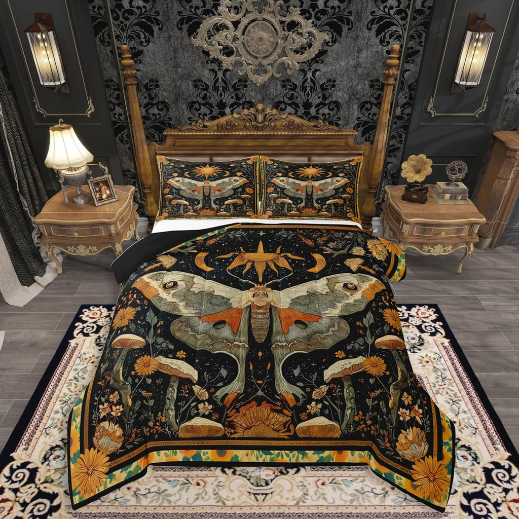 Mystical Luna Moth King Size Comforter Set, for Boho Room Decor