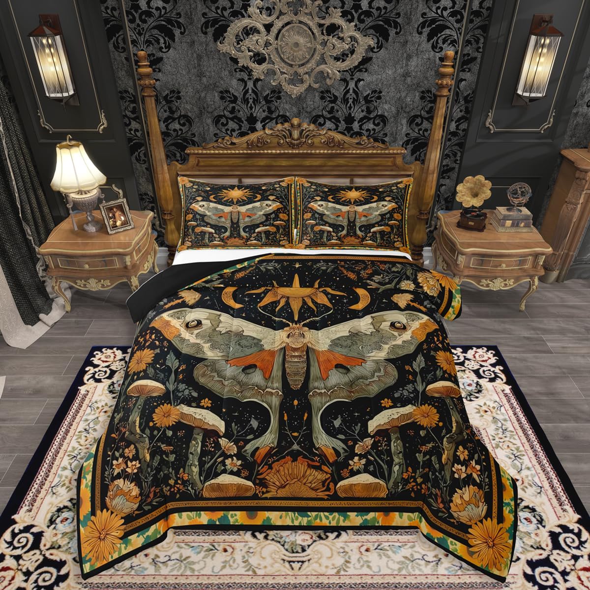 Mystical Luna Moth King Size Comforter Set, for Boho Room Decor