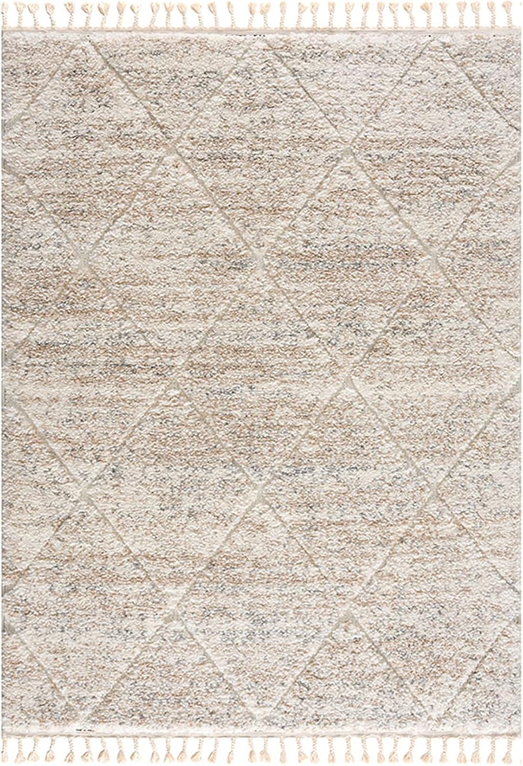 Woven Turkish Style Area Rug with Diamond Trellis Pattern and Tassels