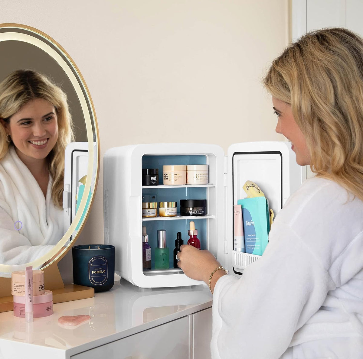 10L Mini Fridge for Bedroom, Car, Office Desk & Dorm - Portable Thermoelectric Cooler & Warmer for Food, Drinks