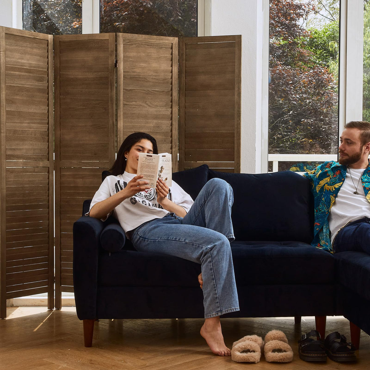 Room Dividers and Folding Privacy Screens, Wood Louvered Separators Divider Wall Bedroom - 4 Panels, 63 * 67inch