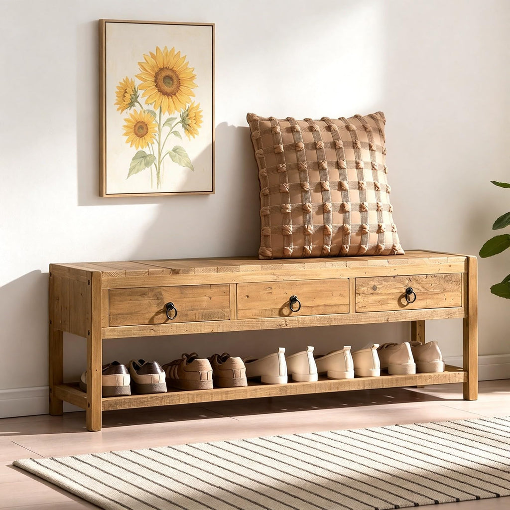 45.2" Reclaimed Solid Wood Entryway Storage Bench