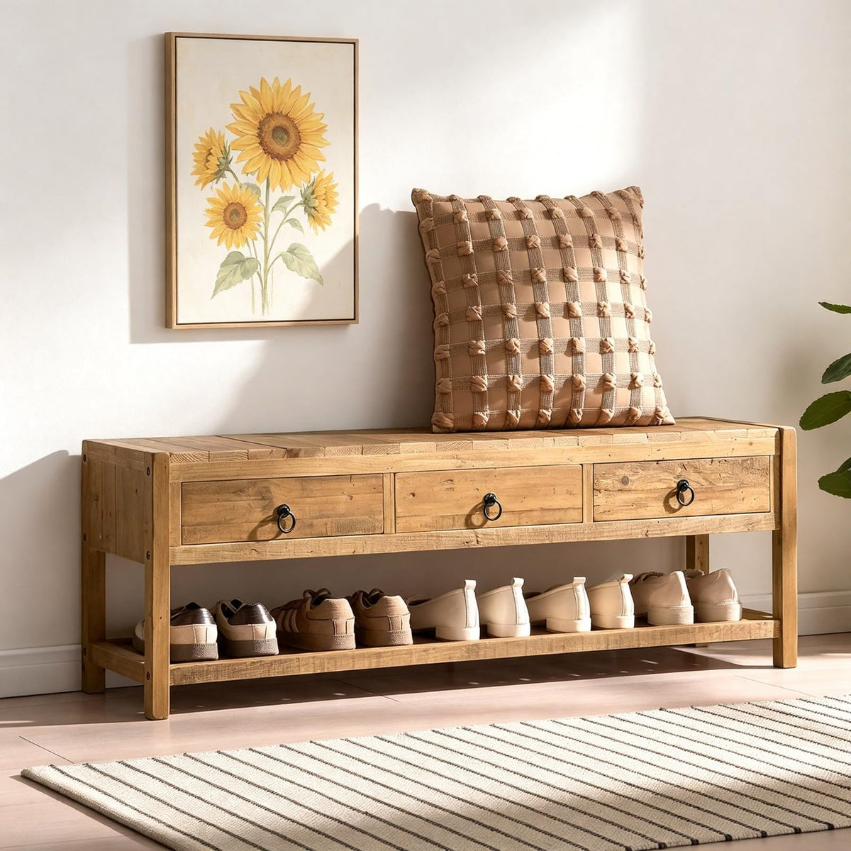 45.2" Reclaimed Solid Wood Entryway Storage Bench
