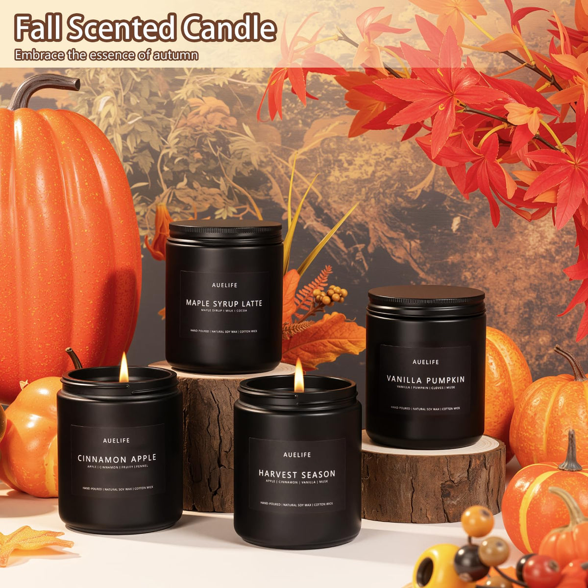 Fall Candle Set Scented, Soy Wax, 4 Pack 28 oz