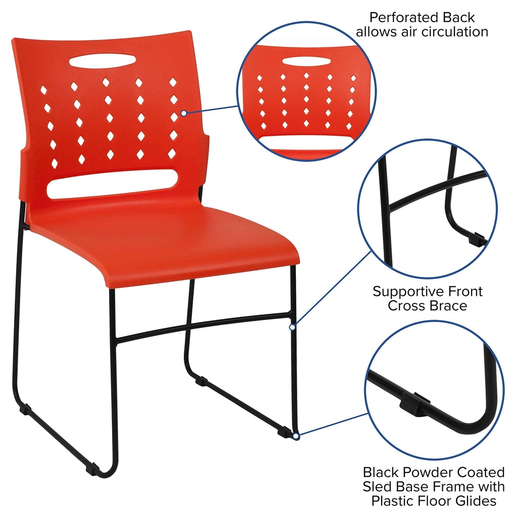 881 lb. Capacity Orange Sled Base Stack Chair with Air
