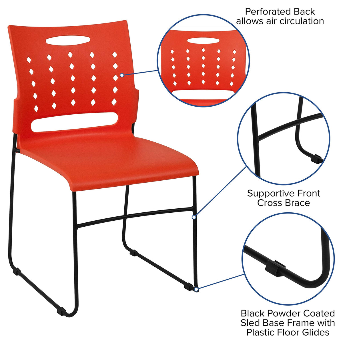 881 lb. Capacity Orange Sled Base Stack Chair with Air