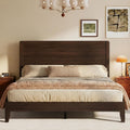 Wood Queen Bed Frame, Platform Bed with Tall Headboard, Solid Wood Slat Support, Noise-Free Mattress Foundation, No