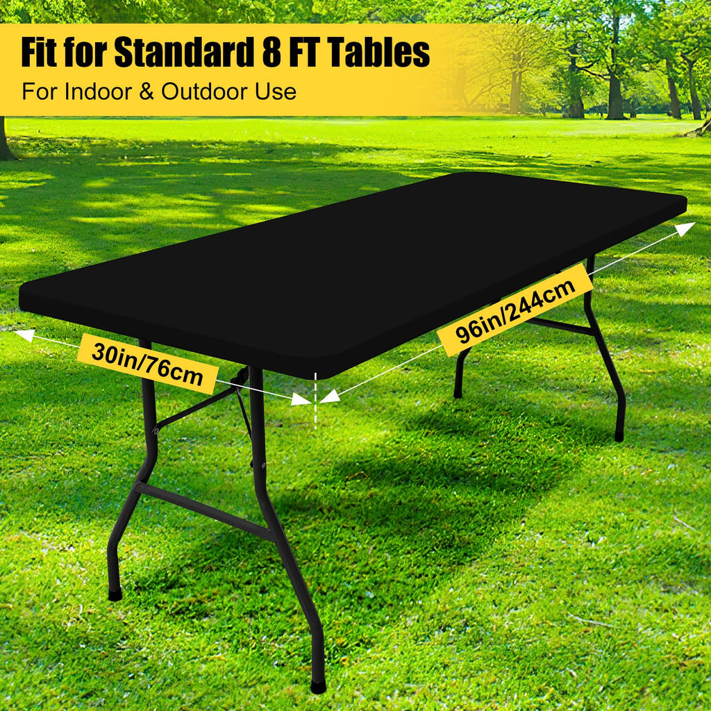 Rectangle Picnic Table Cloth, Waterproof Elastic Fitted Tablecloths for 8 Foot Tables, Washable Polyester Table Cover